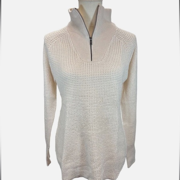 Nordstrom RDI Waffle Knit 1/4 Zip Mock Neck Sweater Oatmeal Tan NWT NEW beige XS - Picture 1 of 10